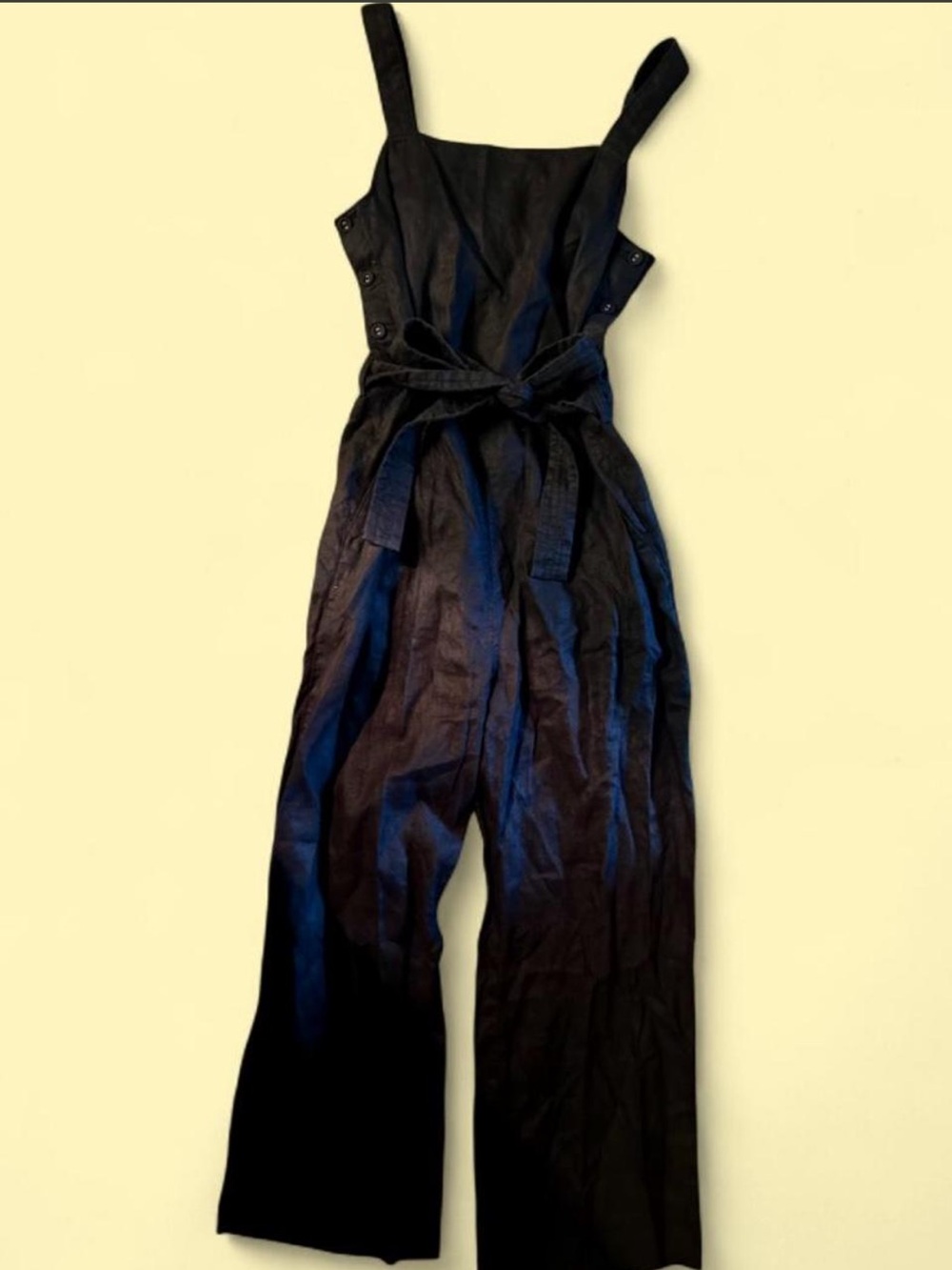 Everlane Black 100% European Flax Linen Cropped Wide Leg Chic Jumpsuit Size 4